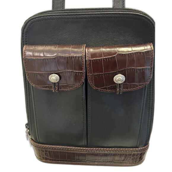 Brighton Vintage One World Croc Embossed Leather Zip Shoulder Bag - Picture 1 of 7